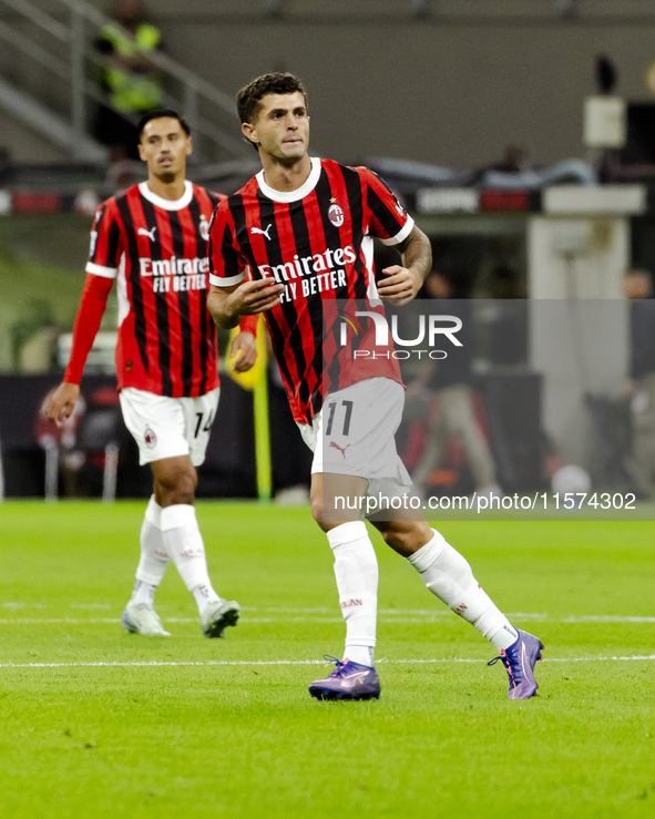 Christian Pulisic plays during the Serie A match between AC Milan and Venezia FC in Milano, Italy, on September 14, 2024, at Stadio Giuseppe...