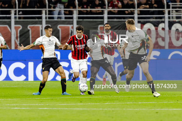 Christian Pulisic plays during the Serie A match between AC Milan and Venezia FC in Milano, Italy, on September 14, 2024, at Stadio Giuseppe...