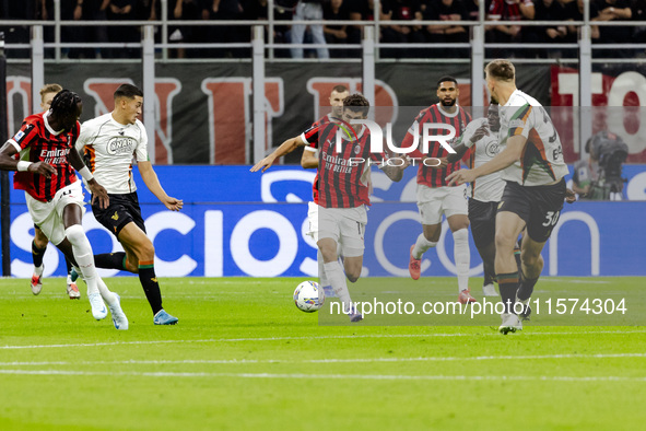 Christian Pulisic plays during the Serie A match between AC Milan and Venezia FC in Milano, Italy, on September 14, 2024, at Stadio Giuseppe...