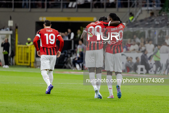 Tammy Abraham and Rafael Leao are in action during the Serie A match between AC Milan and Venezia FC in Milano, Italy, on September 14, 2024...