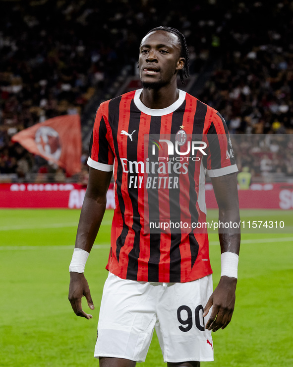 Tammy Abraham plays during the Serie A match between AC Milan and Venezia FC in Milano, Italy, on September 14, 2024, at Stadio Giuseppe Mea...