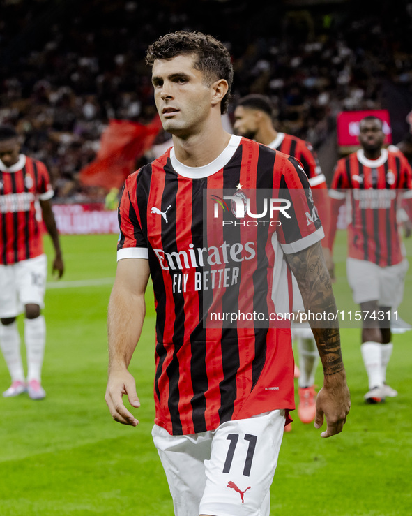 Christian Pulisic plays during the Serie A match between AC Milan and Venezia FC in Milano, Italy, on September 14, 2024, at Stadio Giuseppe...