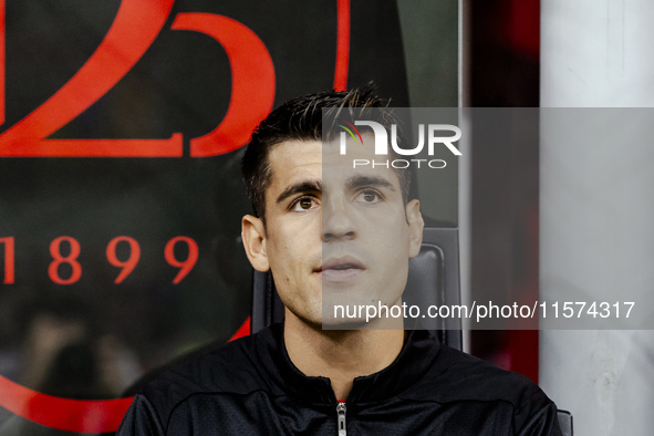 Alvaro Morata plays during the Serie A match between AC Milan and Venezia FC in Milano, Italy, on September 14, 2024, at Stadio Giuseppe Mea...