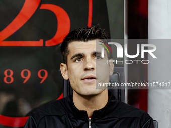 Alvaro Morata plays during the Serie A match between AC Milan and Venezia FC in Milano, Italy, on September 14, 2024, at Stadio Giuseppe Mea...