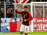 Alvaro Morata plays during the Serie A match between AC Milan and Venezia FC in Milano, Italy, on September 14, 2024, at Stadio Giuseppe Mea...