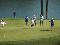 GAINESVILLE, VIRGINIA - SEPTEMBER 14: Anna Nordqvist of Team Europe reacts to her putt on the 11th green during Fourball Matches on Day Two...