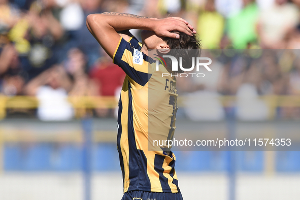 Romano Floriani Mussolini of SS Juve Stabia looks dejected during the Serie B match between SS Juve Stabia and Palermo FC at Stadio Romeo Me...