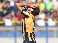 Romano Floriani Mussolini of SS Juve Stabia looks dejected during the Serie B match between SS Juve Stabia and Palermo FC at Stadio Romeo Me...