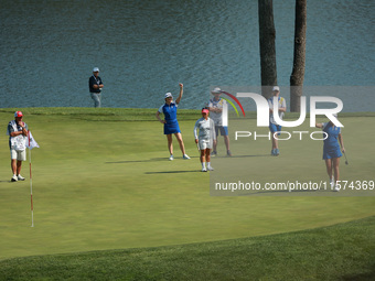 GAINESVILLE, VIRGINIA - SEPTEMBER 14: Anna Nordqvist of Team Europe reacts to her putt on the 11th green during Fourball Matches on Day Two...