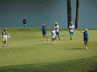 GAINESVILLE, VIRGINIA - SEPTEMBER 14: Anna Nordqvist of Team Europe reacts to her putt on the 11th green during Fourball Matches on Day Two...