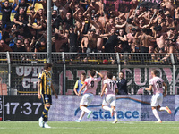 Jacopo Segre of Palermo FC celebrates with team mates after scoring during the Serie B match between SS Juve Stabia and Palermo FC at Stadio...