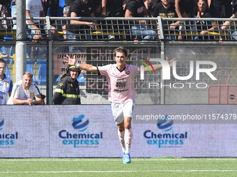 Jacopo Segre of Palermo FC celebrates after scoring during the Serie B match between SS Juve Stabia and Palermo FC at Stadio Romeo Menti Cas...