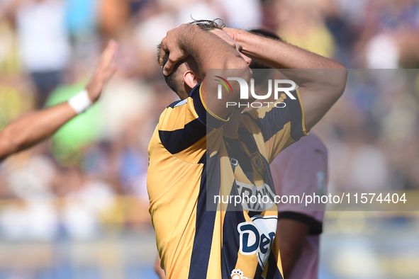 Andrea Adorante of SS Juve Stabia looks dejected during the Serie B match between SS Juve Stabia and Palermo FC at Stadio Romeo Menti Castel...