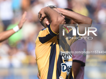 Andrea Adorante of SS Juve Stabia looks dejected during the Serie B match between SS Juve Stabia and Palermo FC at Stadio Romeo Menti Castel...