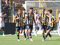 Andrea Adorante of SS Juve Stabia  celebrates with team mates after scoring during the Serie B match between SS Juve Stabia and Palermo FC a...