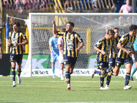 Andrea Adorante of SS Juve Stabia  celebrates with team mates after scoring during the Serie B match between SS Juve Stabia and Palermo FC a...