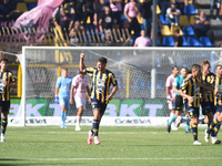 Andrea Adorante of SS Juve Stabia  celebrates with team mates after scoring during the Serie B match between SS Juve Stabia and Palermo FC a...