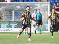 Andrea Adorante of SS Juve Stabia celebrates after scoring during the Serie B match between SS Juve Stabia and Palermo FC at Stadio Romeo Me...