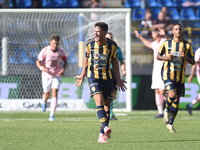 Andrea Adorante of SS Juve Stabia celebrates after scoring during the Serie B match between SS Juve Stabia and Palermo FC at Stadio Romeo Me...