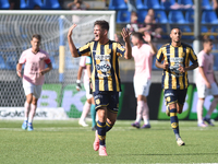 Andrea Adorante of SS Juve Stabia celebrates after scoring during the Serie B match between SS Juve Stabia and Palermo FC at Stadio Romeo Me...