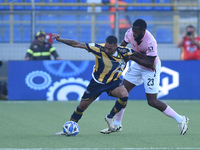 Kevin Piscopo of SS Juve Stabia competes for the ball with Salim Diakite of Palermo FC during the Serie B match between SS Juve Stabia and P...