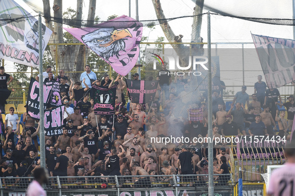 Supporters of Palermo FC during the Serie B match between SS Juve Stabia and Palermo FC at Stadio Romeo Menti Castellammare Di Stabia Italy...