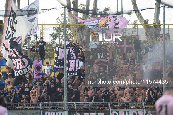 Supporters of Palermo FC during the Serie B match between SS Juve Stabia and Palermo FC at Stadio Romeo Menti Castellammare Di Stabia Italy...