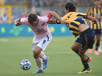 Jacopo Segre of Palermo FC competes for the ball with Giuseppe Leone of SS Juve Stabia during the Serie B match between SS Juve Stabia and P...