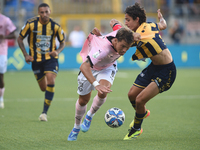 Jacopo Segre of Palermo FC competes for the ball with Giuseppe Leone of SS Juve Stabia during the Serie B match between SS Juve Stabia and P...