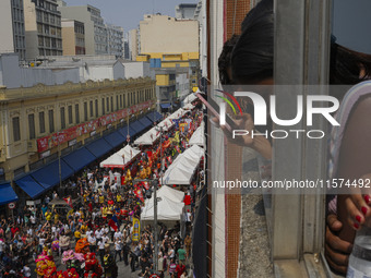 Members of the Chinese community in Sao Paulo, Brazil, gather in the city center to celebrate the Mid-Autumn Festival, an important cultural...