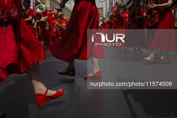 Members of the Chinese community in Sao Paulo, Brazil, gather in the city center to celebrate the Mid-Autumn Festival, an important cultural...