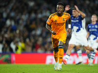 Vinicius Junior left winger of Real Madrid and Brazil celebrates after scoring his sides first goal during the La Liga match between Real So...