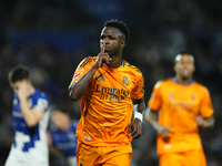 Vinicius Junior left winger of Real Madrid and Brazil celebrates after scoring his sides first goal during the La Liga match between Real So...