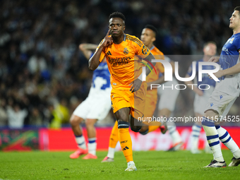 Vinicius Junior left winger of Real Madrid and Brazil celebrates after scoring his sides first goal during the La Liga match between Real So...