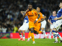 Vinicius Junior left winger of Real Madrid and Brazil celebrates after scoring his sides first goal during the La Liga match between Real So...