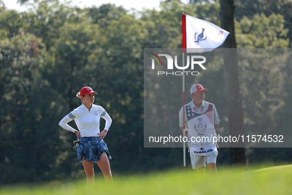 GAINESVILLE, VIRGINIA - SEPTEMBER 14: Sarah Schmelzel of the United States waits on the 11th green during Foursomes Matches on Day Two of th...