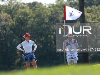 GAINESVILLE, VIRGINIA - SEPTEMBER 14: Sarah Schmelzel of the United States waits on the 11th green during Foursomes Matches on Day Two of th...