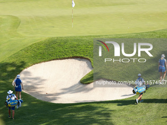 GAINESVILLE, VIRGINIA - SEPTEMBER 14: Anna Nordqvist of Team Europe and Madelene Sagstrom approaches the 11th green during Fourball Matches...