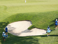 GAINESVILLE, VIRGINIA - SEPTEMBER 14: Anna Nordqvist of Team Europe and Madelene Sagstrom approaches the 11th green during Fourball Matches...