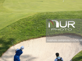 GAINESVILLE, VIRGINIA - SEPTEMBER 14: Madelene Sagstrom of Team Europe hits out of the bunker on the 11th green during Fourball Matches on D...