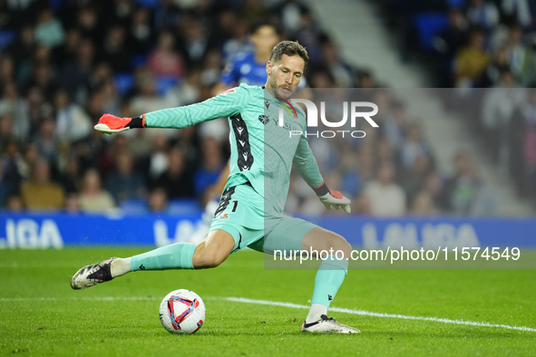 Alex Remiro goalkeeper of Real Sociedad and Spain during the La Liga match between Real Sociedad de Futbol and Real Madrid CF at Reale Arena...