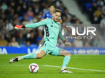 Alex Remiro goalkeeper of Real Sociedad and Spain during the La Liga match between Real Sociedad de Futbol and Real Madrid CF at Reale Arena...