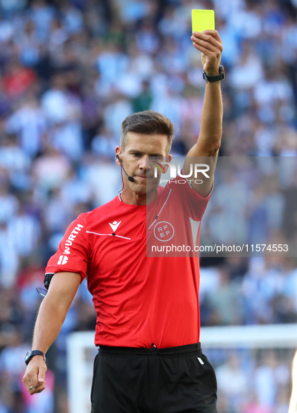 The referee Juan Luis Pulido Santana officiates the match between RCD Espanyol and Deportivo Alaves, corresponding to week 5 of LaLiga EA Sp...