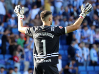 Joan Garcia plays during the match between RCD Espanyol and Deportivo Alaves, corresponding to week 5 of LaLiga EA Sports, at the RCDE Stadi...