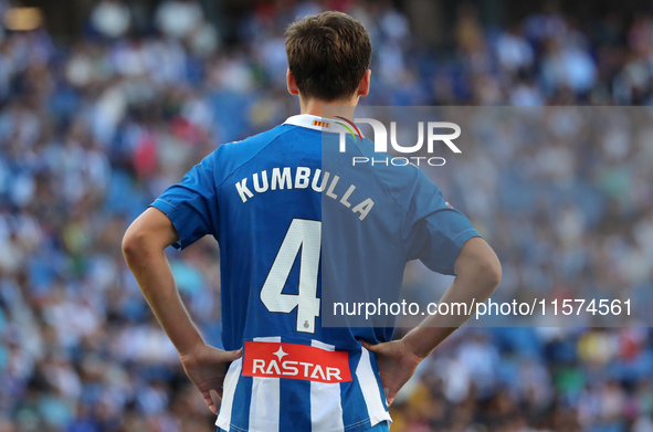 Marash Kumbulla plays during the match between RCD Espanyol and Deportivo Alaves, corresponding to week 5 of LaLiga EA Sports, at the RCDE S...