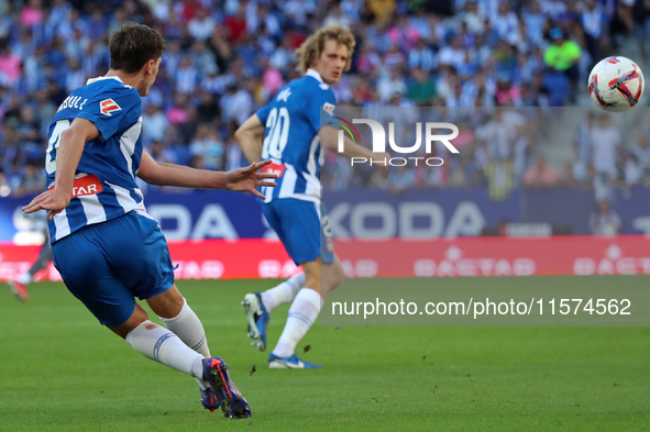 Marash Kumbulla plays during the match between RCD Espanyol and Deportivo Alaves, corresponding to week 5 of LaLiga EA Sports, at the RCDE S...