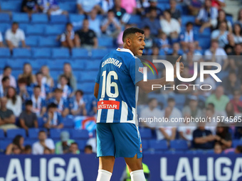 Walid Cheddira plays during the match between RCD Espanyol and Deportivo Alaves, corresponding to week 5 of LaLiga EA Sports, at the RCDE St...