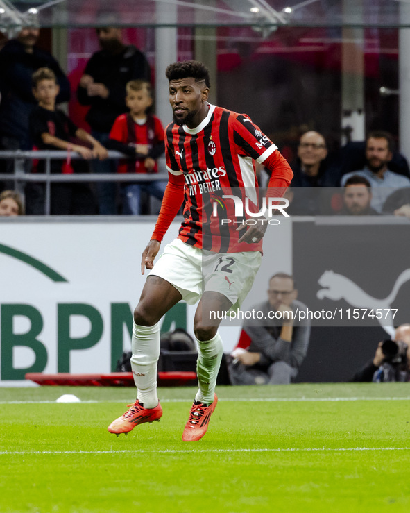 Emerson Royal plays during the Serie A match between AC Milan and Venezia FC in Milano, Italy, on September 14, 2024, at Stadio Giuseppe Mea...