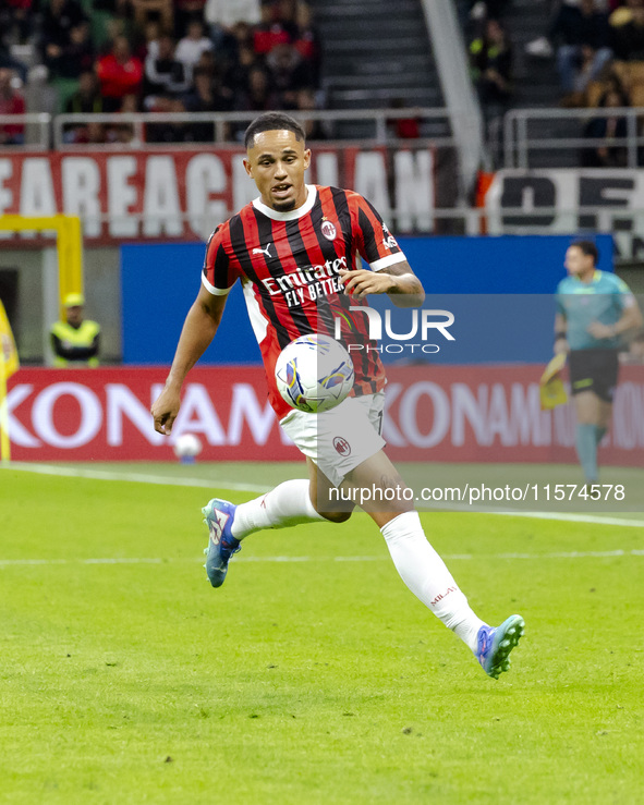 Noah Okafor plays during the Serie A match between AC Milan and Venezia FC in Milano, Italy, on September 14, 2024, at Stadio Giuseppe Meazz...