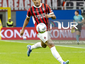 Noah Okafor plays during the Serie A match between AC Milan and Venezia FC in Milano, Italy, on September 14, 2024, at Stadio Giuseppe Meazz...